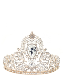 Rhinestone Crystal Tiara Crown TR330140 GOLD CL